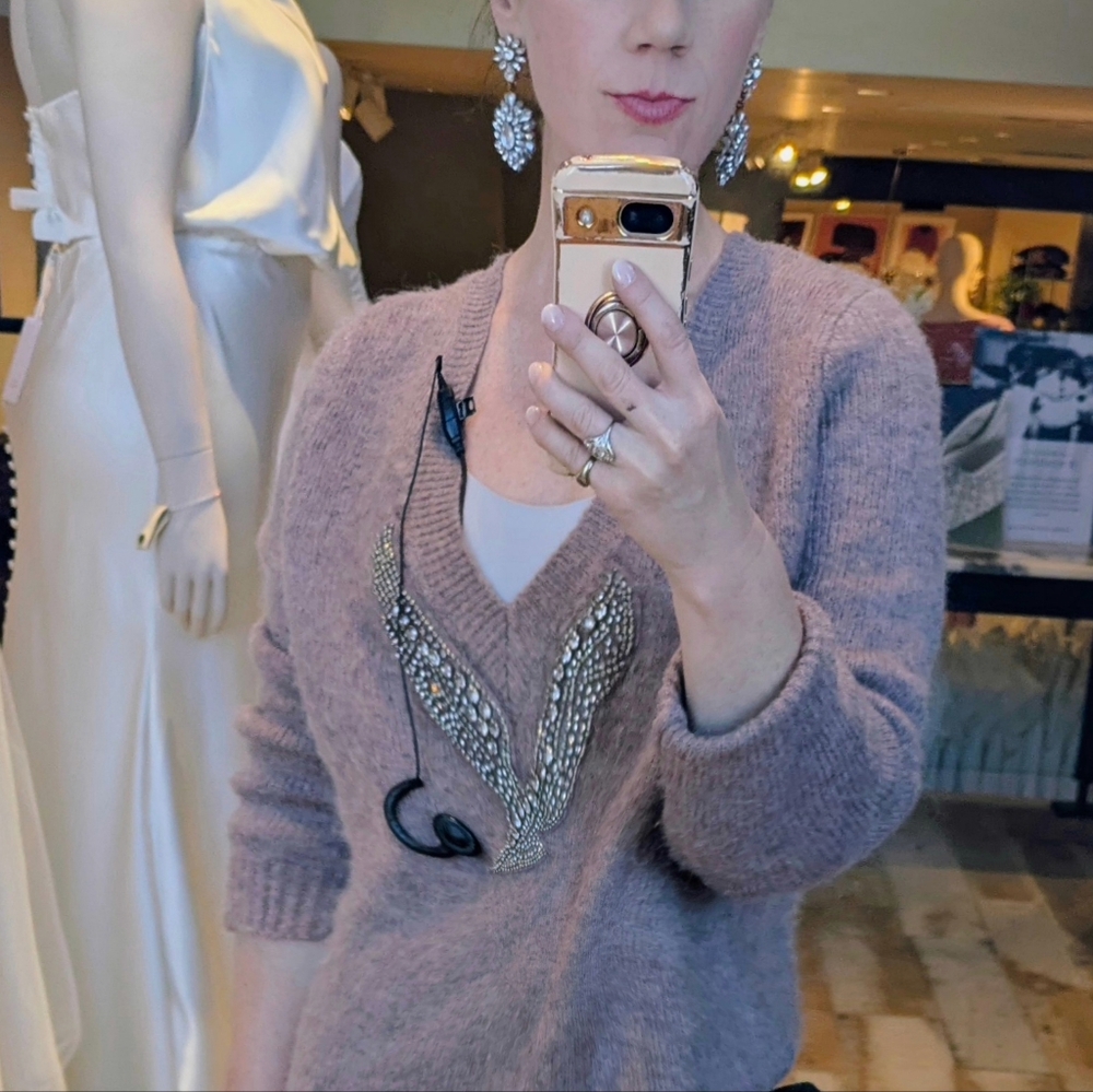 ZARA Mauve Oversize Sweater with Rhinestone appliqué  - Size Small